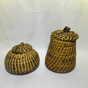 Handcrafted Woven Basket Set - Brown and Tan